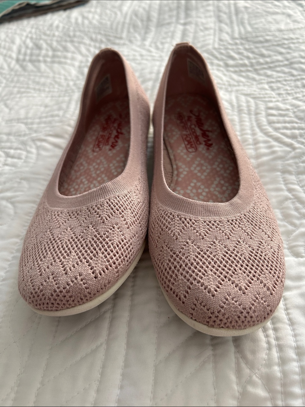 Skechers Women's Pale Pink Knit Slip-On Ballet Flats.